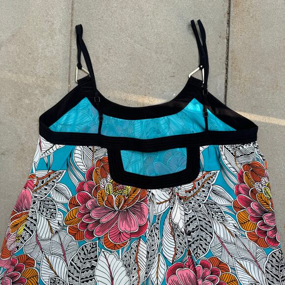 Trina Turk Floral Silk Long Midi Dress Spaghetti Strap Black White Aqua Size S - Picture 6 of 16
